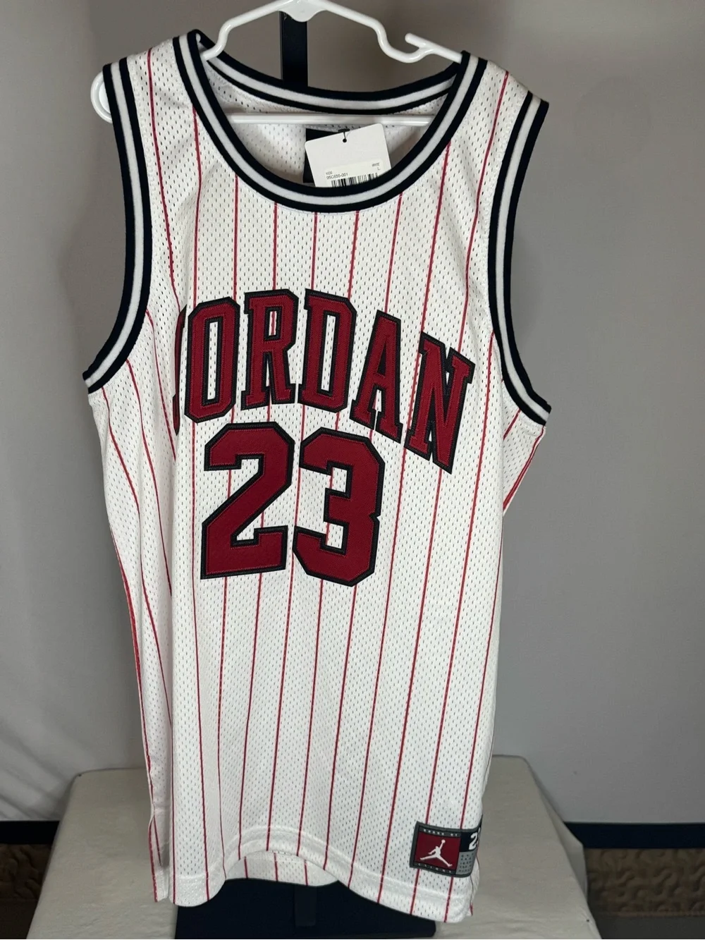 Nike White Basketball Jersey with Red Pinstripes kids youth large